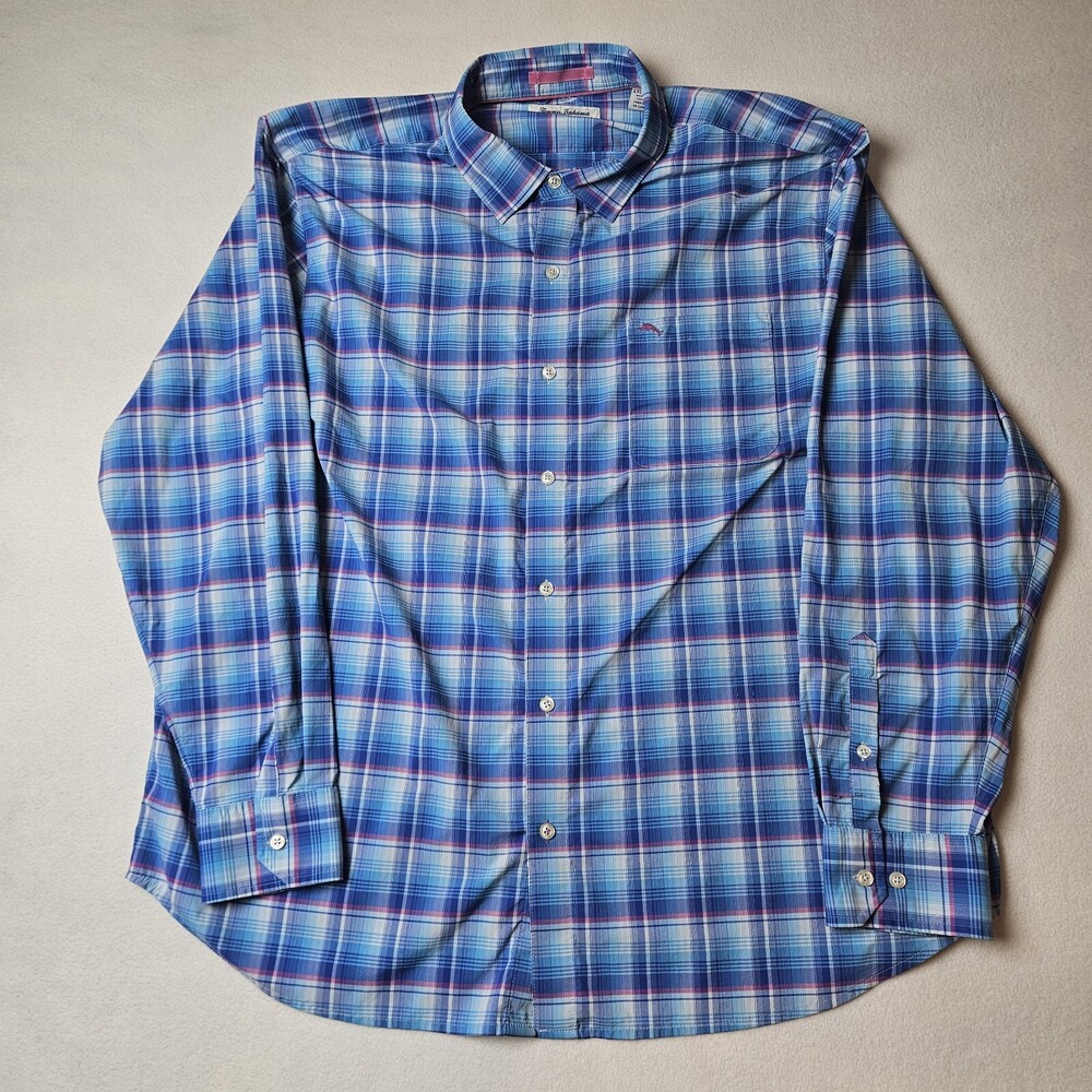 Tommy Bahama The Siesta Key Button Up Shirt Men 2XL Plaid Flaw See Pics